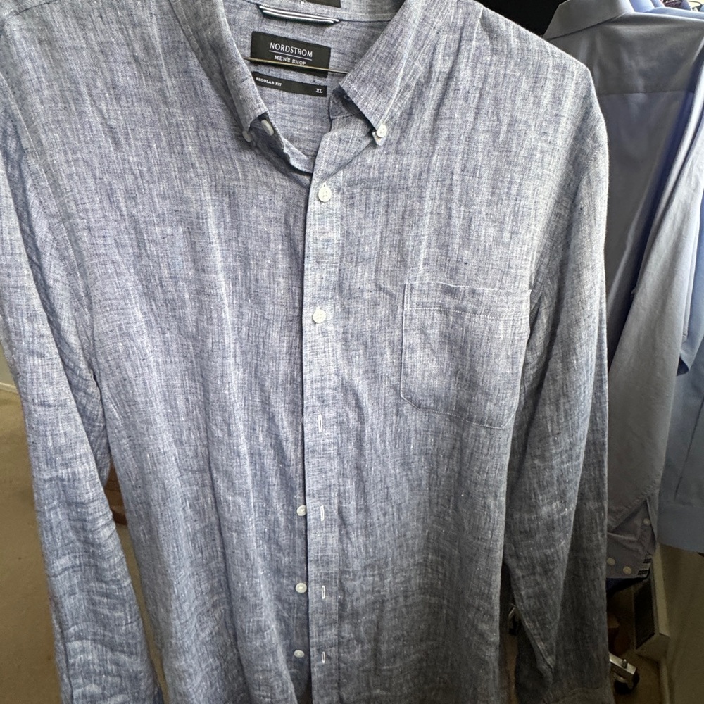 Nordstrom Men's Blue Linen Shirt Size XL